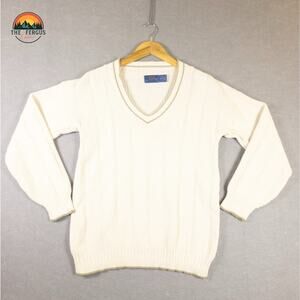 Cambridge Classic White Pullover Sweater Long Sleeve Preppy Knit Men's Medium